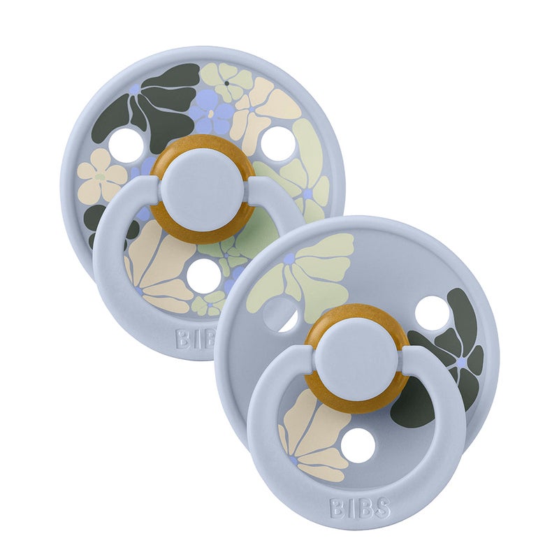 BIBS Colour Natural Rubber Pacifier Pack of 2 – Morning Bloom Latex Size 1 Dusty Blue Mix - Image 1